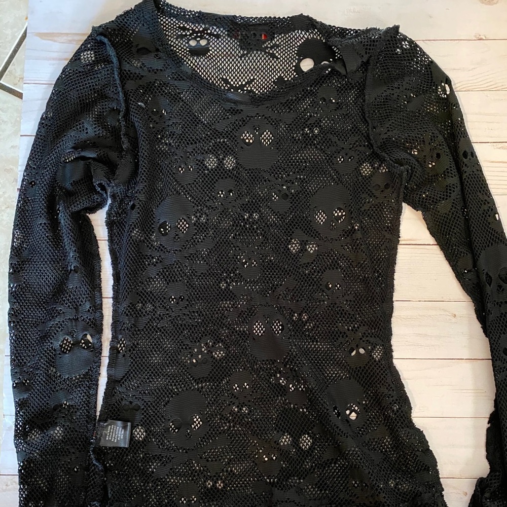 Royal bones goth skull mesh fishnet long sleeve